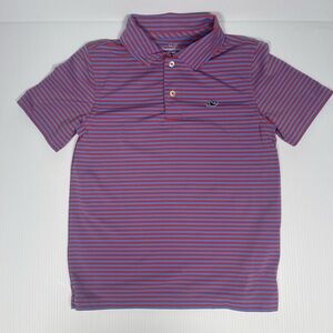 Vineyard Vines Men's Polo Shirt - Blue and Pink Stripes - Size 6